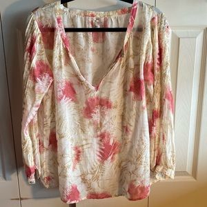 Attic & Barn NWOT Bohemian Silk/Cotton Long Sleeve Open Vneck Flowy size XS